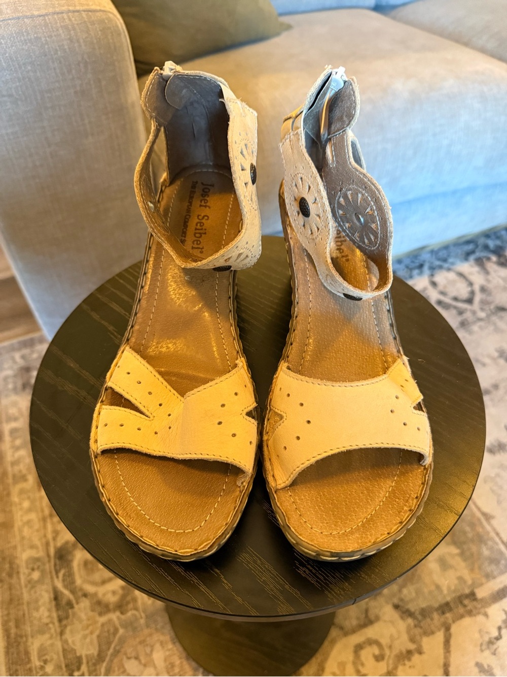 Josef Seibel Women's Beige Leather Wedge Sandals EU 42 SZ 10.5